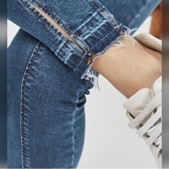 Topshop Jamie Skinny Jeans High Rise Ankle Crop Split Raw Hem Front Seam Blue 26 - Picture 4 of 16